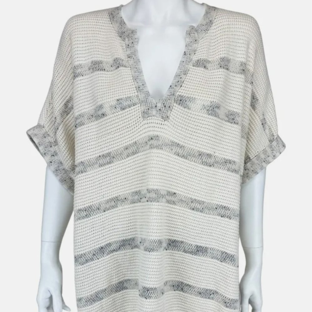 Vince Women's Speckle Stitch Popover Textured Sweater Ivory and Gray XS/S